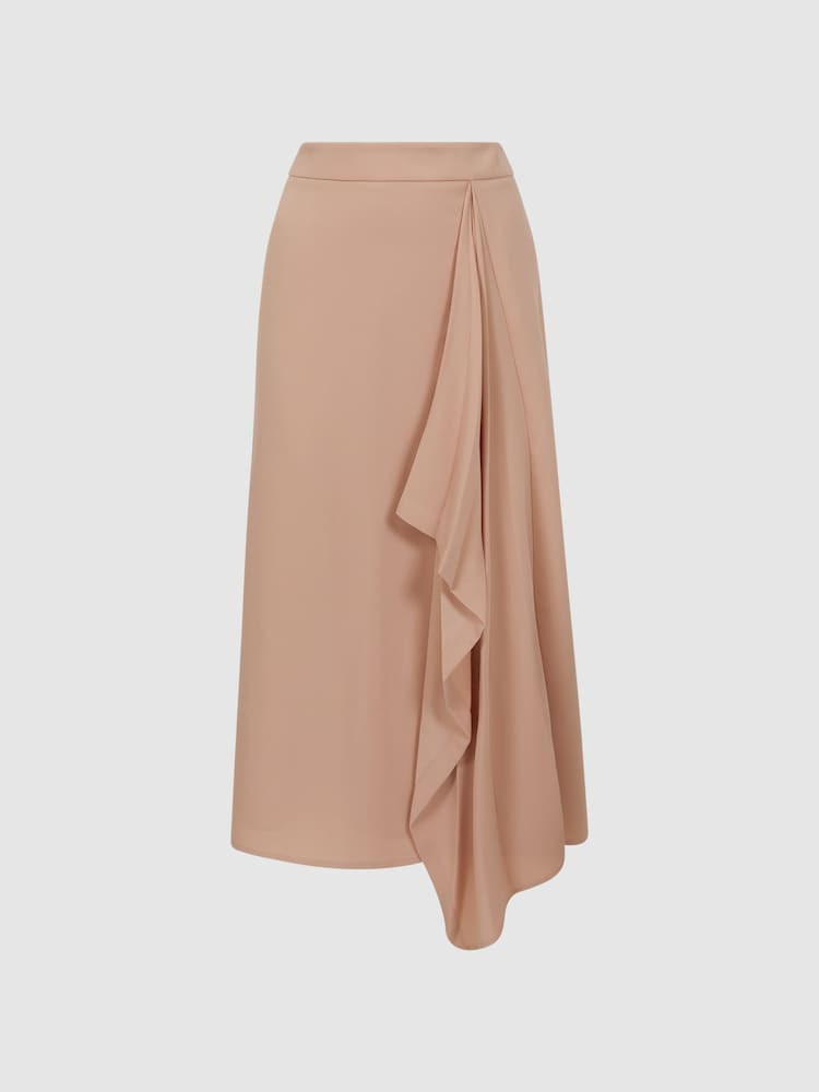 Reiss Camel Ash High Rise Ruffle Midi Skirt - Image 2 of 5