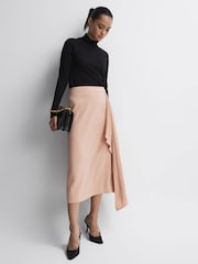 Reiss Camel Ash High Rise Ruffle Midi Skirt - Image 3 of 5