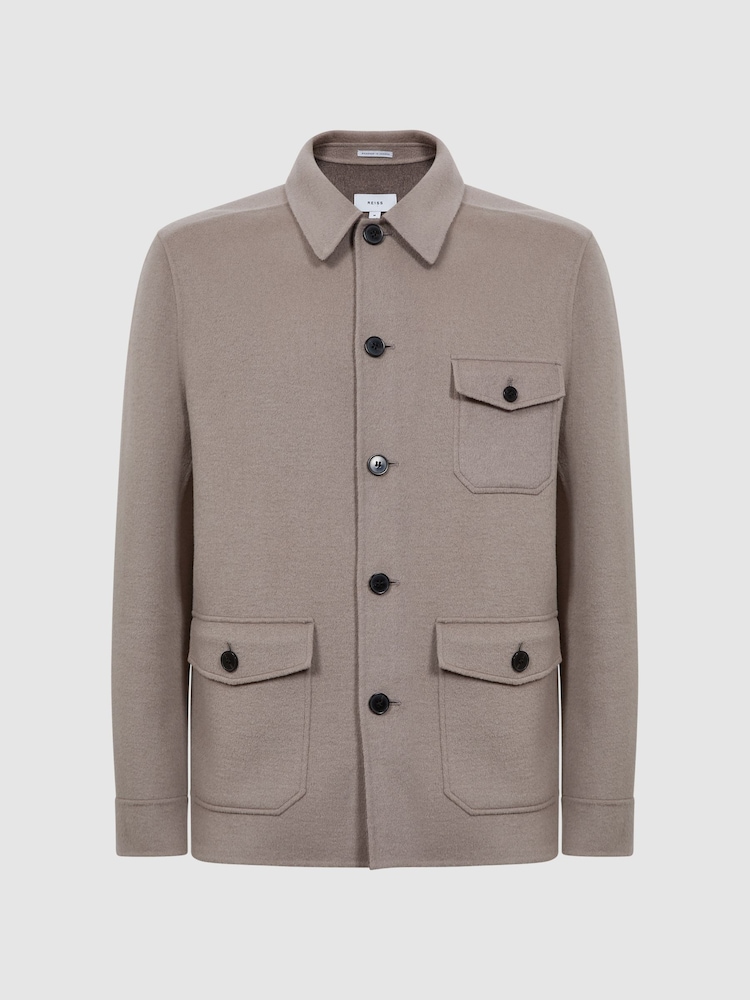 Reiss Mushroom Brown Mast Wool Button Through Jacket - Image 2 of 4