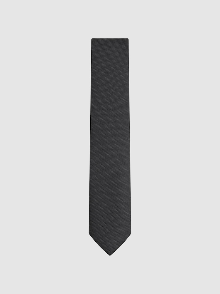 Reiss Black Ceremony Textured Silk Blend Tie - Image 1 of 5