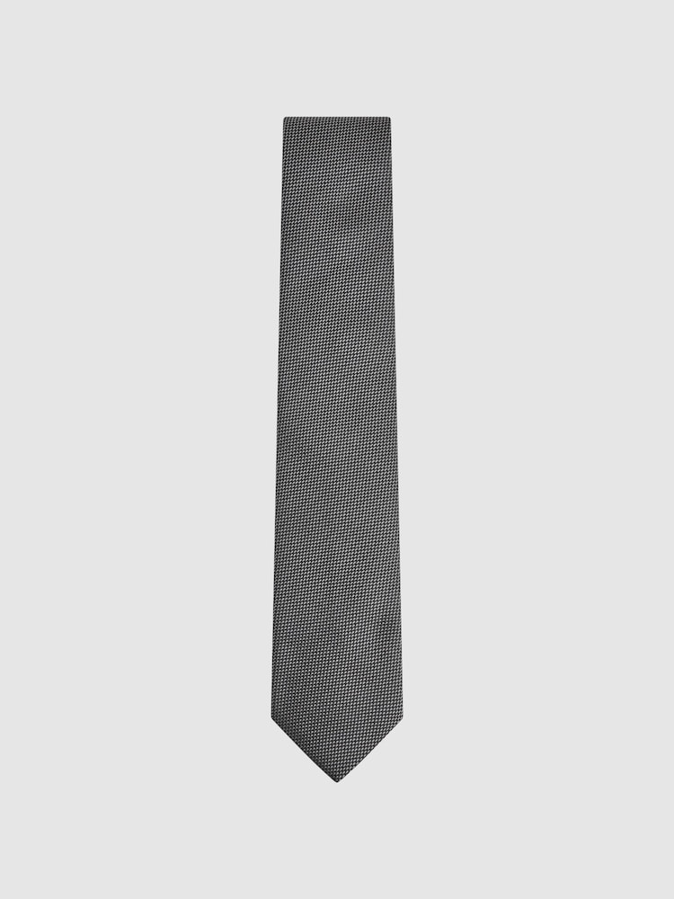 Reiss Charcoal Ceremony Textured Silk Blend Tie - Image 1 of 6