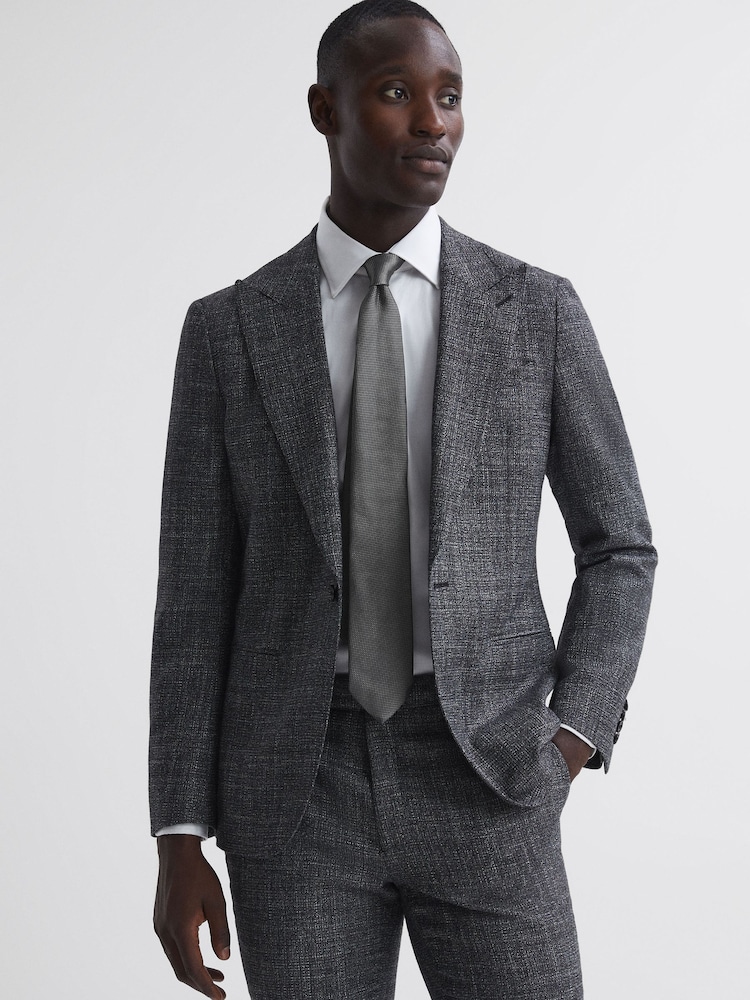 Reiss Charcoal Ceremony Textured Silk Blend Tie - Image 2 of 6