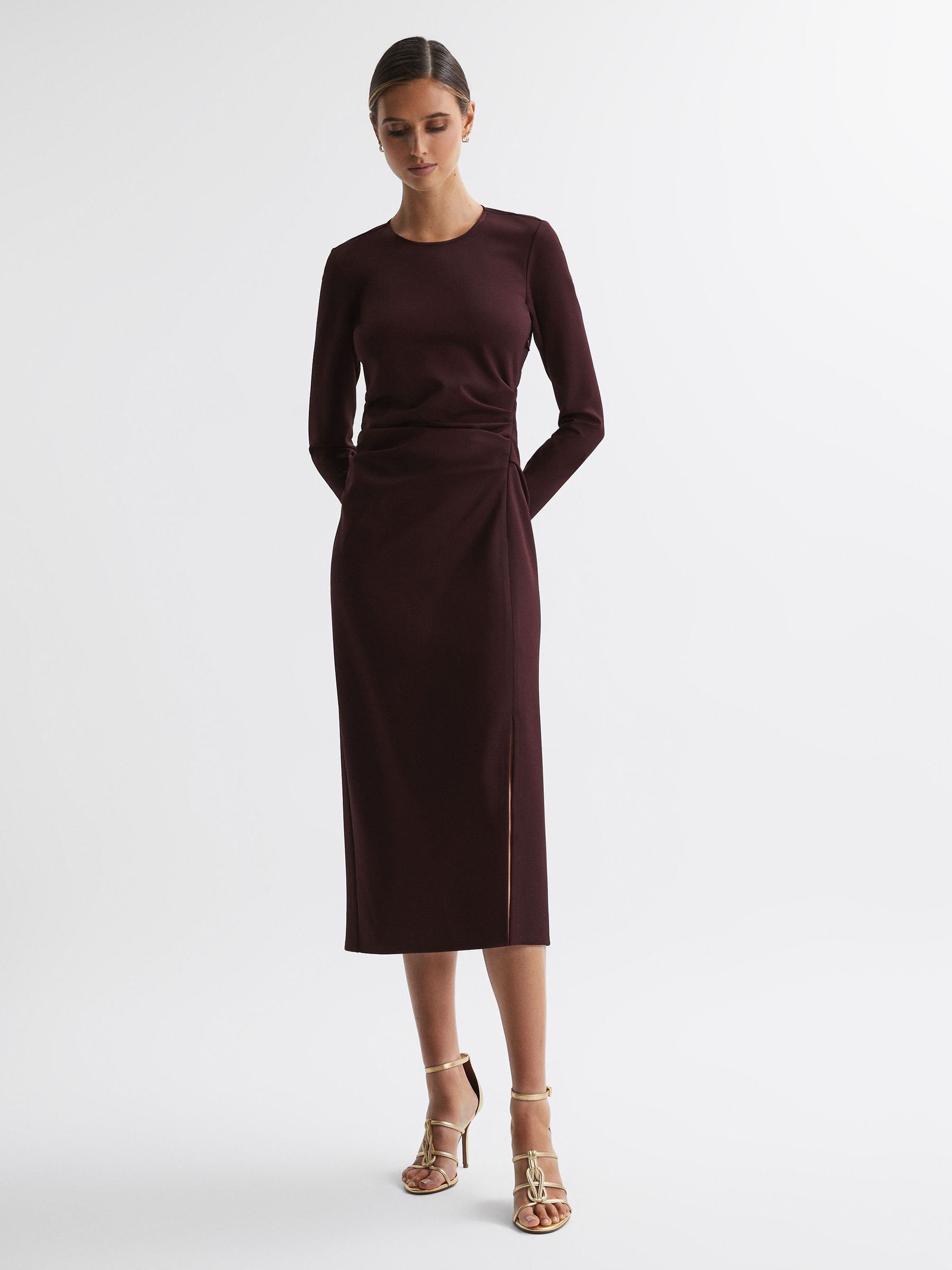 Burgundy bodycon midi dress discount