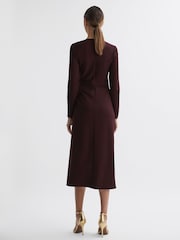 Reiss Burgundy Anais Ruched Bodycon Midi Dress - Image 5 of 5