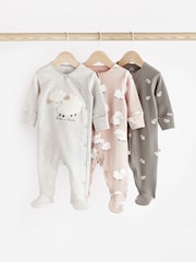 Grey Sheep Baby Delicate Appliqué 100% Cotton Sleepsuits 3 Pack (0mths-2yrs) - Image 1 of 10