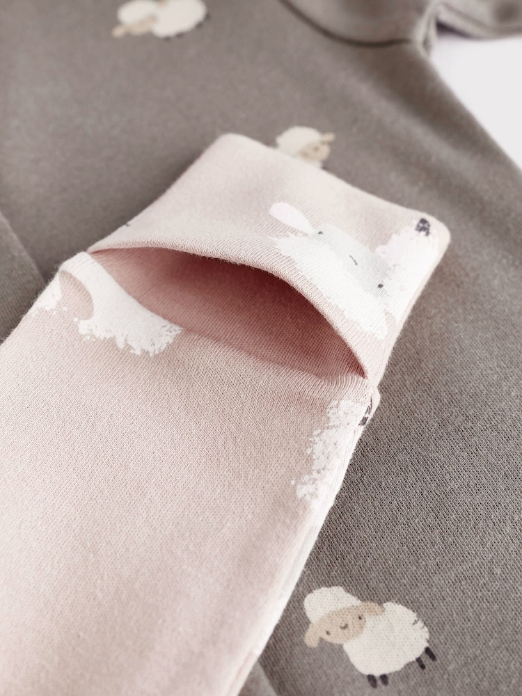 Grey Sheep Baby Delicate Appliqué 100% Cotton Sleepsuits 3 Pack (0mths-2yrs) - Image 10 of 10