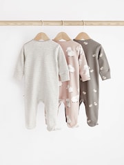Grey Sheep Baby Delicate Appliqué 100% Cotton Sleepsuits 3 Pack (0mths-2yrs) - Image 2 of 10