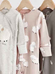 Grey Sheep Baby Delicate Appliqué 100% Cotton Sleepsuits 3 Pack (0mths-2yrs) - Image 6 of 10