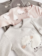 Grey Sheep Baby Delicate Appliqué 100% Cotton Sleepsuits 3 Pack (0mths-2yrs) - Image 7 of 10