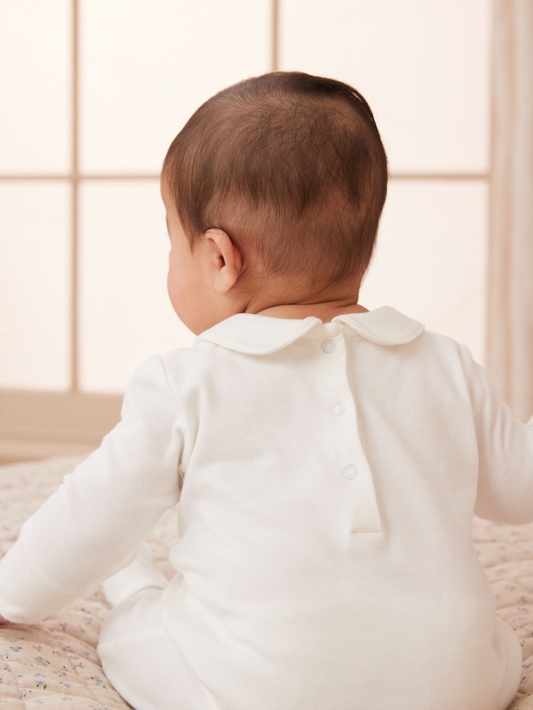Cream Embroidered Baby 100% Cotton Occasion Sleepsuit (0mths-2yrs) - Image 2 of 6
