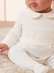 Cream Embroidered Baby 100% Cotton Occasion Sleepsuit (0mths-2yrs) - Image 3 of 6