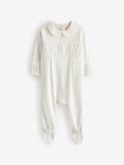 Cream Embroidered Baby 100% Cotton Occasion Sleepsuit (0mths-2yrs) - Image 4 of 6