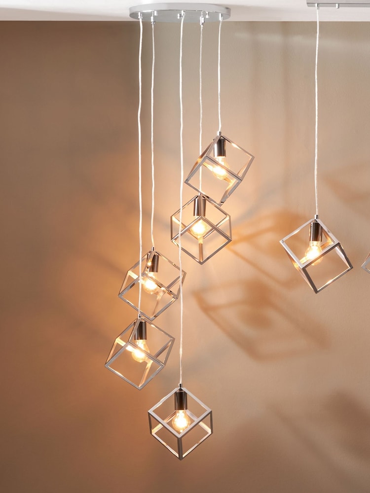 Pacific Alessio Shiny Nickel Metal Five Cube Pendant Ceiling Light - Image 1 of 5