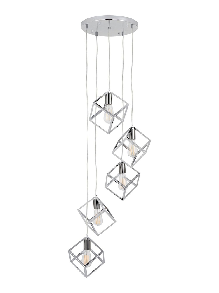 Pacific Alessio Shiny Nickel Metal Five Cube Pendant Ceiling Light - Image 2 of 5