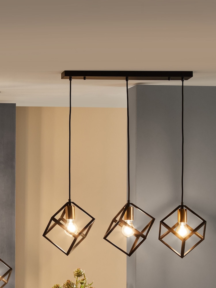Pacific Matt Black Alessio Metal Three Cube Pendant Ceiling Light - Image 1 of 3