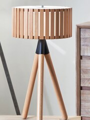 Pacific Rabanne Slatted Natural Wood Tripod Table Lamp - Image 1 of 5