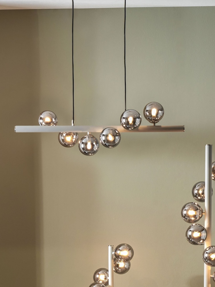 Pacific Blair Smoke Glass Ball and Grey Metal Bar Pendant Ceiling Light - Image 1 of 5