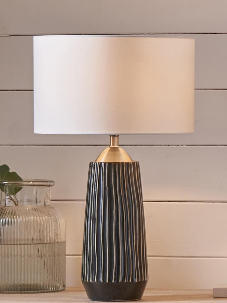 Pacific Black Artemis Textured Ceramic Silver Lamp - Image 1 of 5