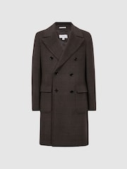 Reiss Brown Date Wool Check Double Breasted Coat - Image 2 of 5