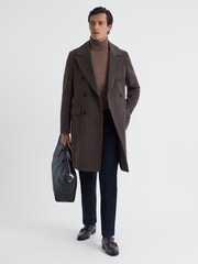 Reiss Brown Date Wool Check Double Breasted Coat - Image 3 of 5