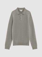 Reiss Sage Melange Holms Wool Long Sleeve Polo Shirt - Image 2 of 5