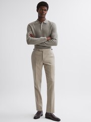 Reiss Sage Melange Holms Wool Long Sleeve Polo Shirt - Image 3 of 5