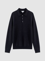 Reiss Navy Holms Wool Long Sleeve Polo Shirt - Image 2 of 5