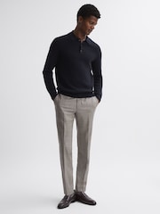 Reiss Navy Holms Wool Long Sleeve Polo Shirt - Image 3 of 5
