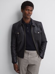 Reiss Navy Holms Wool Long Sleeve Polo Shirt - Image 4 of 5