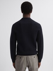 Reiss Navy Holms Wool Long Sleeve Polo Shirt - Image 5 of 5