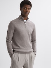 Reiss Woodsmoke Blackhall Merino Wool Half-Zip Funnel Neck Jumper - Image 1 of 5