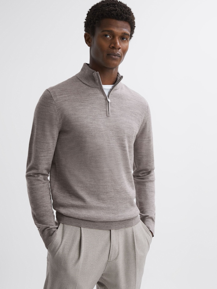 Reiss Woodsmoke Blackhall Merino Wool Half-Zip Funnel Neck Jumper - Image 1 of 5