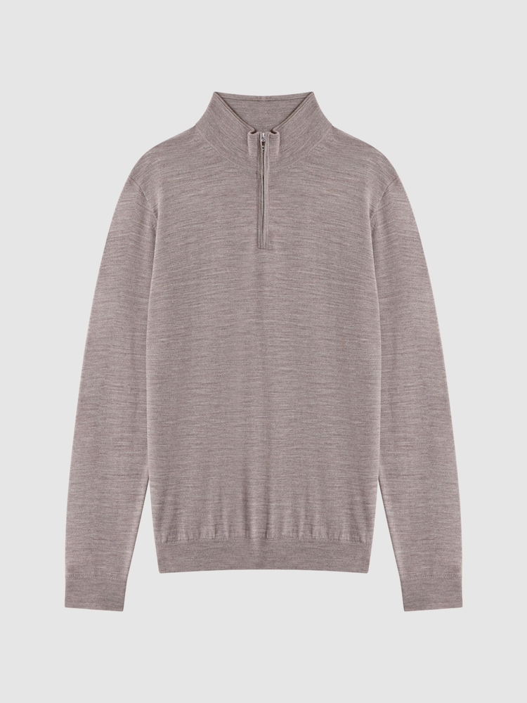 Reiss Woodsmoke Blackhall Merino Wool Half-Zip Funnel Neck Jumper - Image 2 of 5