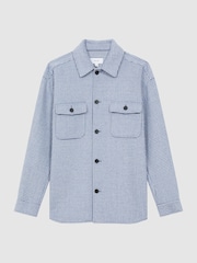 Reiss Soft Blue/White Zack Houndstooth Button-Through Overshirt - Image 2 of 5