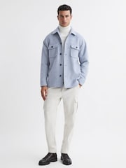 Reiss Soft Blue/White Zack Houndstooth Button-Through Overshirt - Image 3 of 5