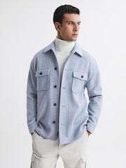 Reiss Soft Blue/White Zack Houndstooth Button-Through Overshirt - Image 4 of 5