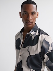 Reiss Grey Multi Riggins Printed Button-Through Shirt - Image 1 of 6