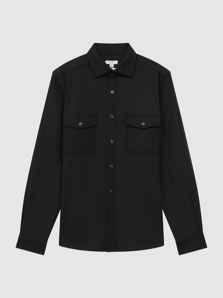 Reiss Black Chaser Button-Through Twin Pocket Overshirt - Image 2 of 5