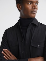 Reiss Black Chaser Button-Through Twin Pocket Overshirt - Image 4 of 5