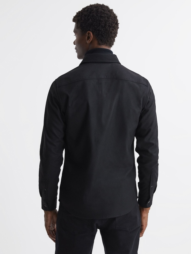 Reiss Black Chaser Button-Through Twin Pocket Overshirt - Image 5 of 5