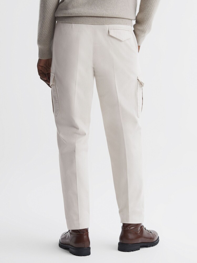 Reiss Ecru Thunder Tapered Brushed Cotton Cargo Trousers - Image 5 of 5 Reiss Ecru Thunder Tapered Brushed Cotton Cargo Trousers - Image 5 of 5
