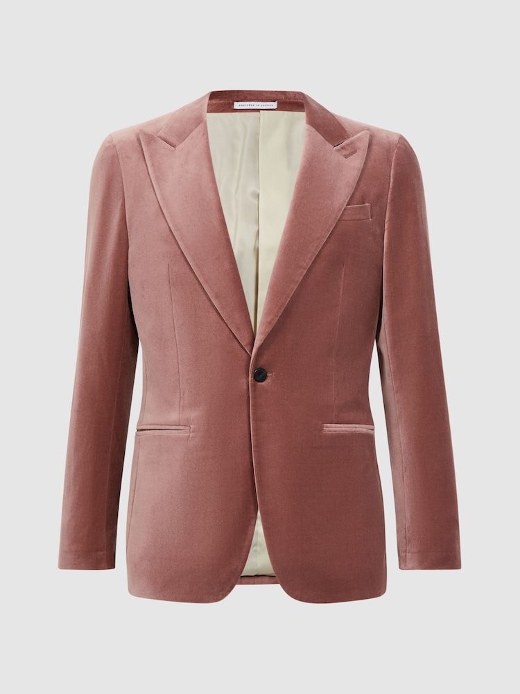 Reiss Dusty Pink Apsara Slim Fit Velvet Single Breasted Blazer - Image 2 of 7