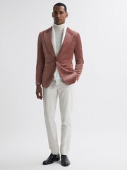 Reiss Dusty Pink Apsara Slim Fit Velvet Single Breasted Blazer - Image 3 of 7