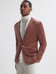 Reiss Dusty Pink Apsara Slim Fit Velvet Single Breasted Blazer - Image 4 of 7