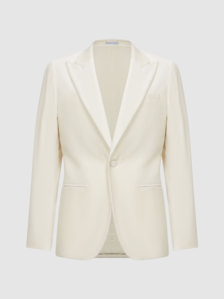 Reiss White Apsara Slim Fit Velvet Single Breasted Blazer - Image 2 of 8