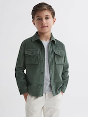 Reiss Ivy Green Bonucci Senior Corduroy Twin Pocket Overshirt - Image 3 of 6