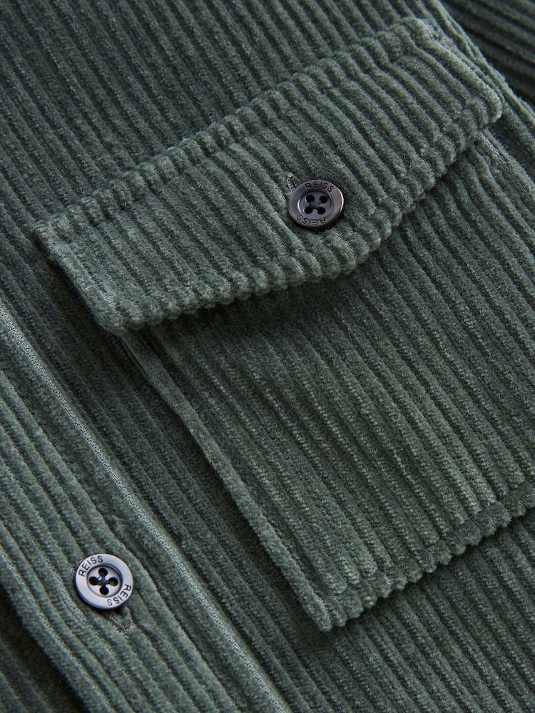 Reiss Ivy Green Bonucci Senior Corduroy Twin Pocket Overshirt - Image 6 of 6