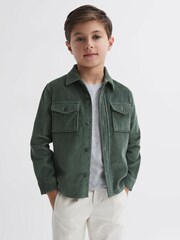 Reiss Ivy Green Bonucci Junior Corduroy Twin Pocket Overshirt - Image 1 of 6