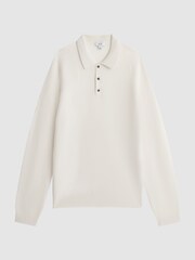 Reiss Ecru Holms Wool Long Sleeve Polo Shirt - Image 2 of 5