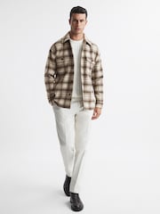 Reiss Oatmeal Mack Brushed Checked Overshirt - Image 1 of 5